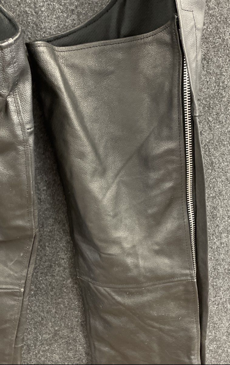 Genuine Leather Unisex Black Motorcycle Riding Chaps Lace Up Back Buckle Sz M