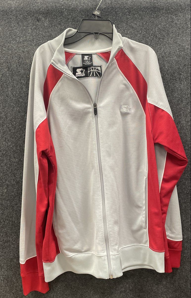 Starter Men's Full Zip Track Jacket Metallic Silver Red Basketball Sz M