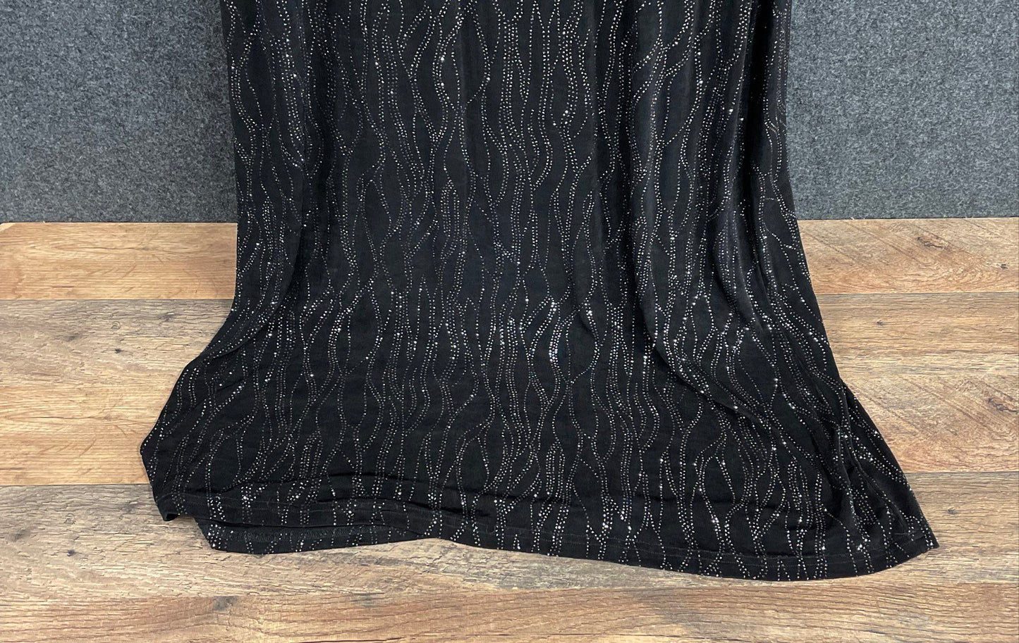 Vintage Y2K Byer Studio Women's Black Silver Glitter Wavy Maxi Dress Size 14