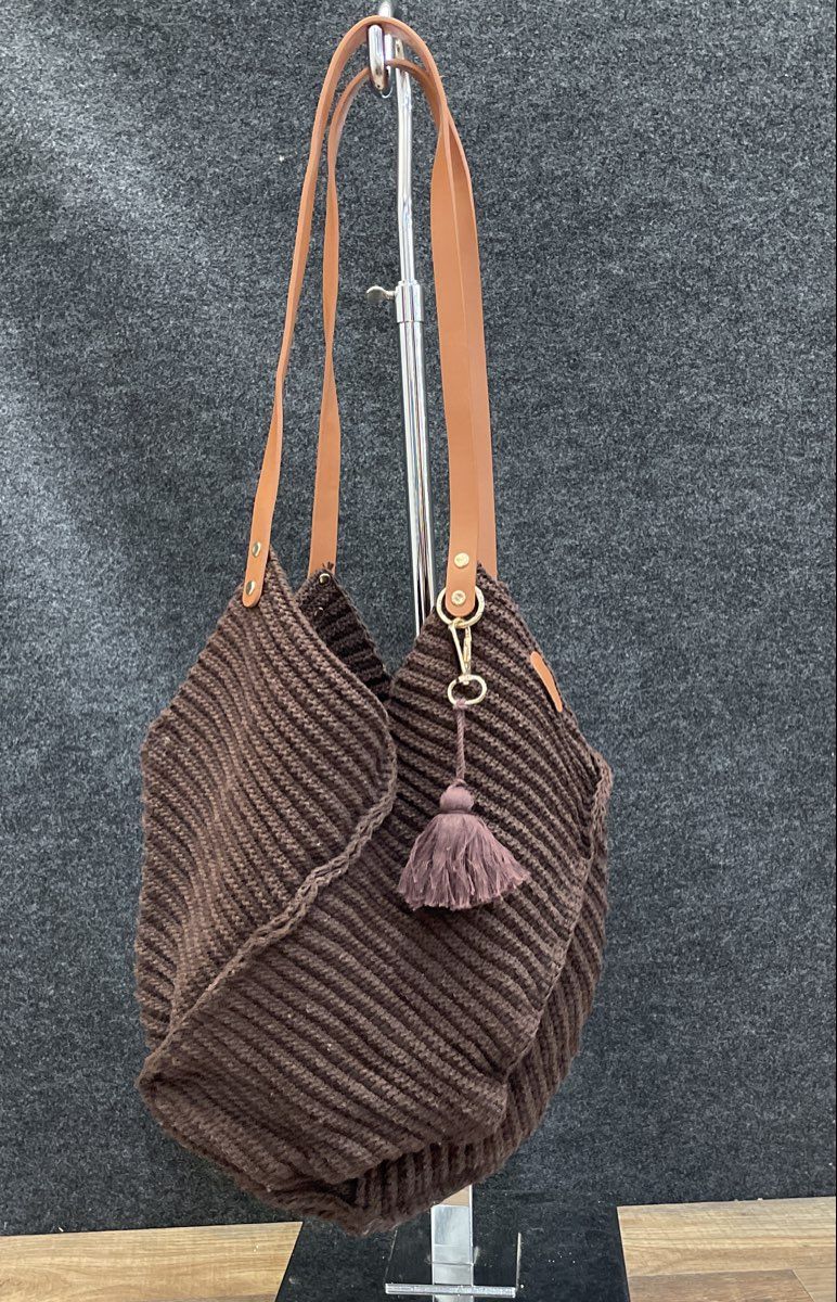 Unbranded Dark Brown Woven Crochet Slouchy Hobo Shoulder Bag with Tassel