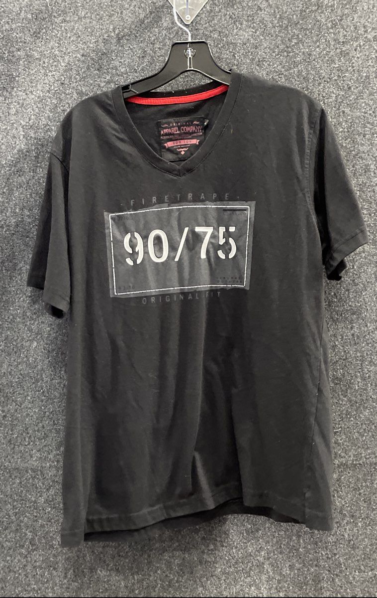 Original Apparel Company Men's Black Fire Tape Graphic V-Neck Tee Size L