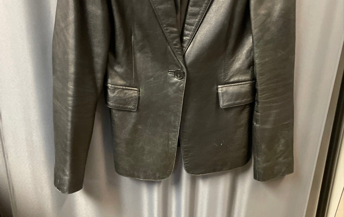 Lia Bell Women's Black Sheepskin Leather Blazer Jacket Single Button Sz S
