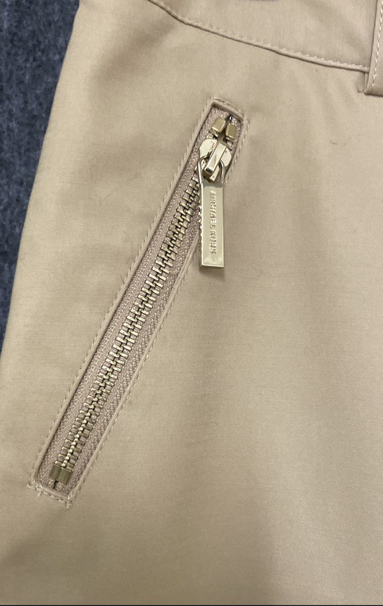 Michael Kors Women's Tan Slim Tapered Pants Gold Zipper Pockets Sz 4