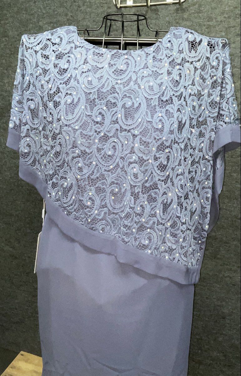 JJ's House Women's Stormy Blue Lace Sequin Overlay Sheath Dress NWT Sz 16