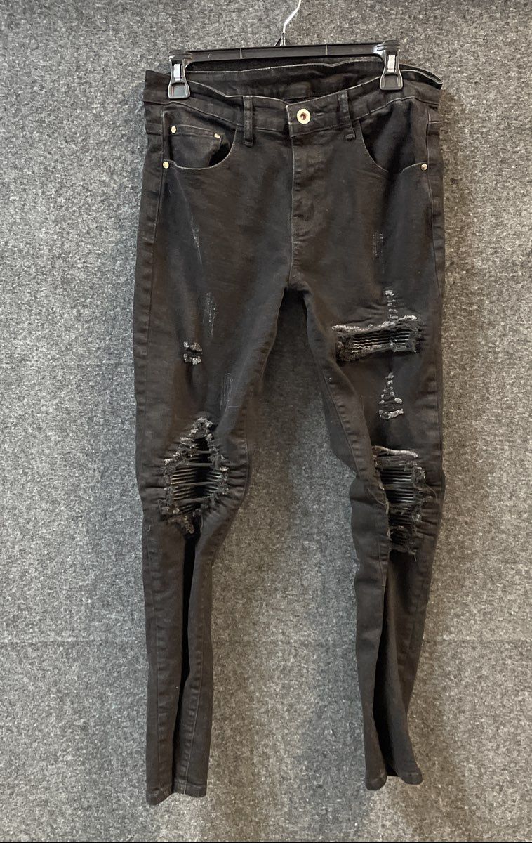 Foreign Exchange Men's Black Distressed Ripped Skinny Streetwear Jeans Size 30