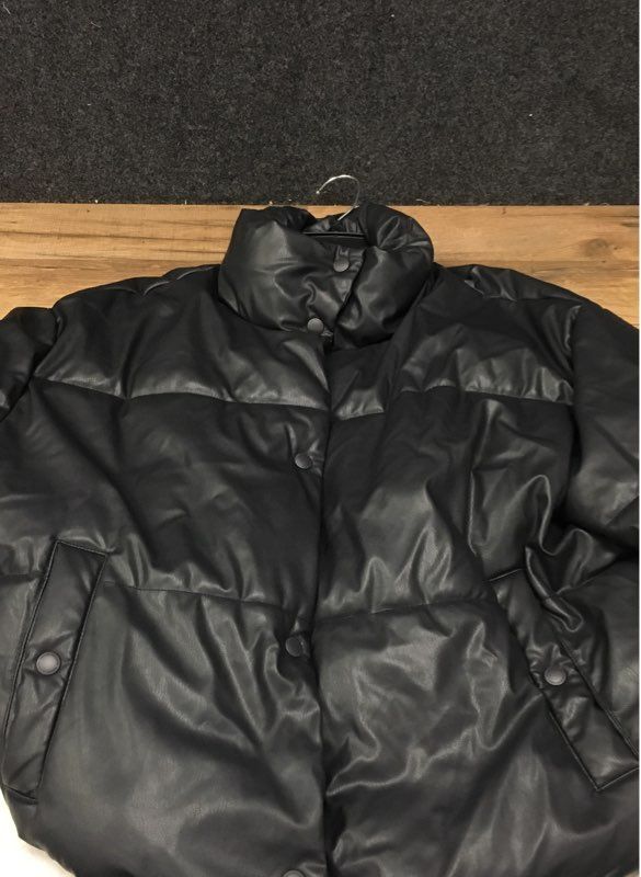 American Eagle Women's Black Faux Leather Quilted Puffer Jacket Sz M