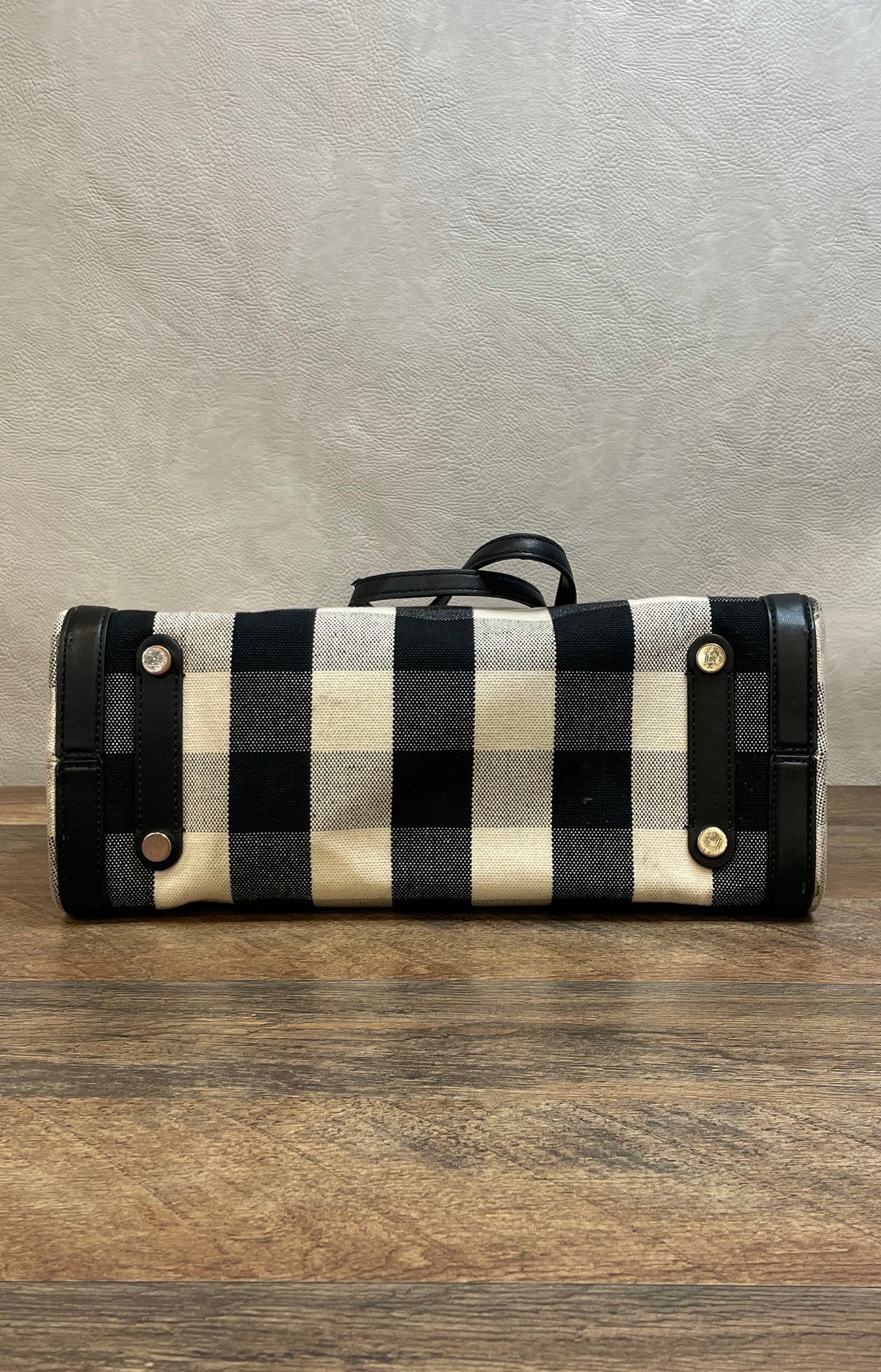 Kate Spade Black White Gingham Canvas Leather Manhattan Tote Bag
