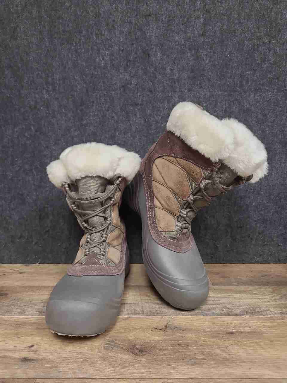 Columbia Sierra Summette Grey Faux Fur Trim Winter Snow Boots Women's Size 10