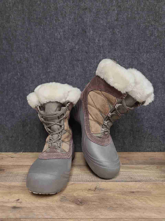 Columbia Sierra Summette Grey Faux Fur Trim Winter Snow Boots Women's Size 10