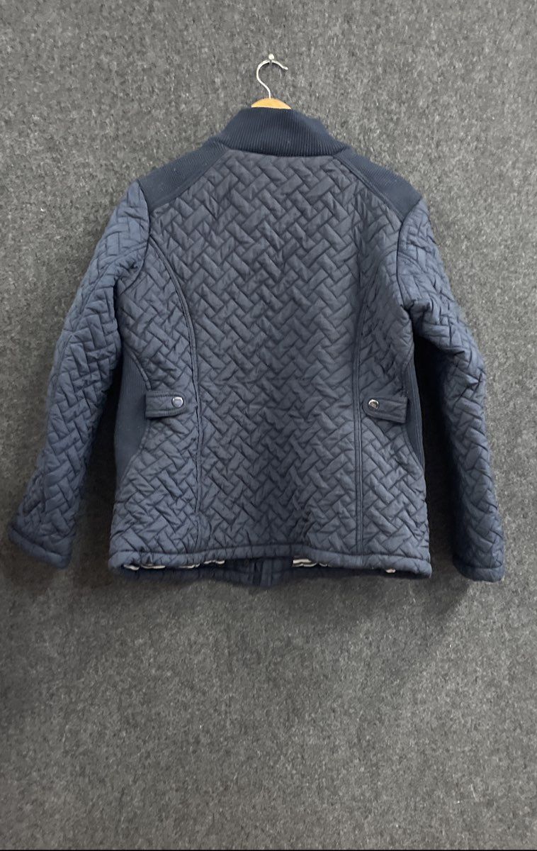 Cashew Flower Women's Navy Blue Herringbone Quilted Mock Neck Jacket Sz 44