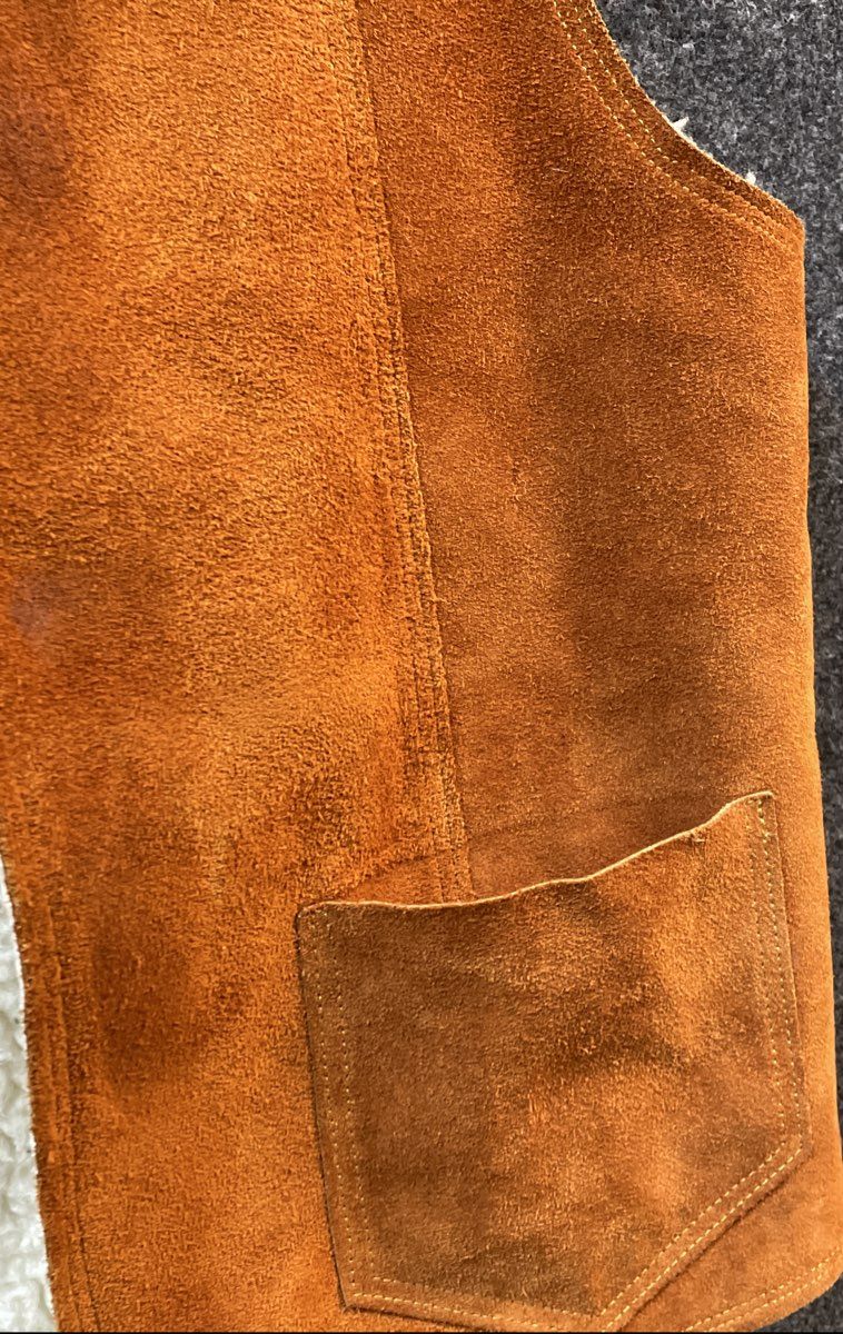 Vintage 70s Western Suede Leather Sherpa Lined Rancher Vest Sz S/M