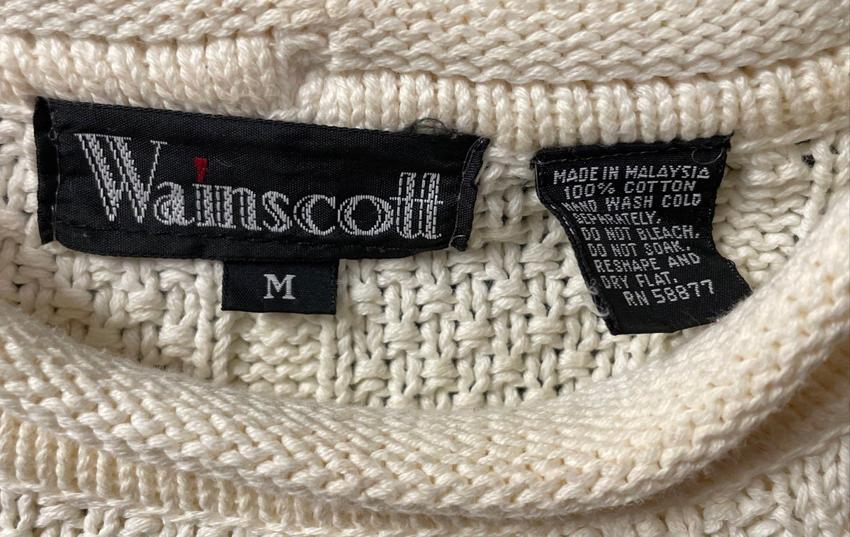 Wainscott Women's White Cable Knit Cotton Mock Neck High Low Hem Sweater Sz M