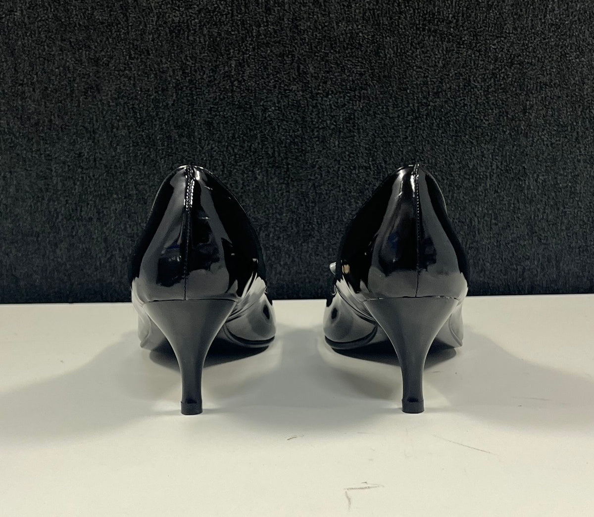 Midnight Velvet Black Patent Rhinestone Bow Pointed Toe Kitten Heels Size 10M