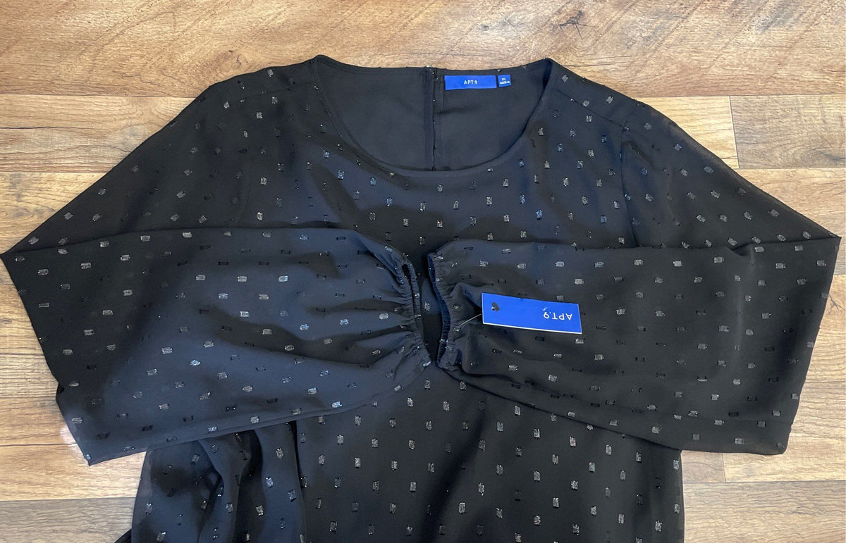 Apt. 9 Women's Black Metallic Clip Dot Tiered Blouse Top Sz XL NWT