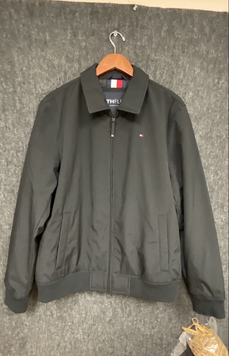Tommy Hilfiger Men's TH Flex Full Zip Harrington Bomber Jacket Black Size M