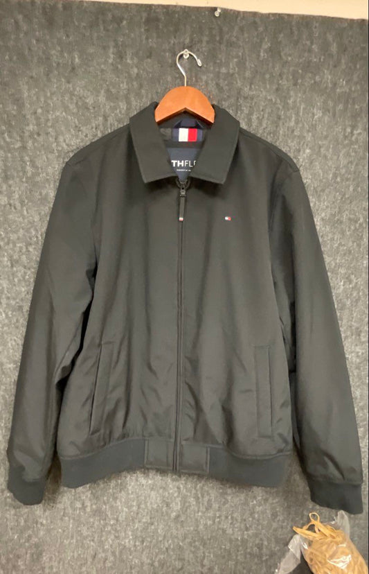 Tommy Hilfiger Men's TH Flex Full Zip Harrington Bomber Jacket Black Size M