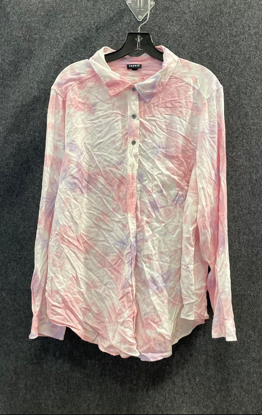 Torrid Women's Pink Tie-Dye Milly One Pocket Rayon Button Up Shirt Sz 2 2X NWT