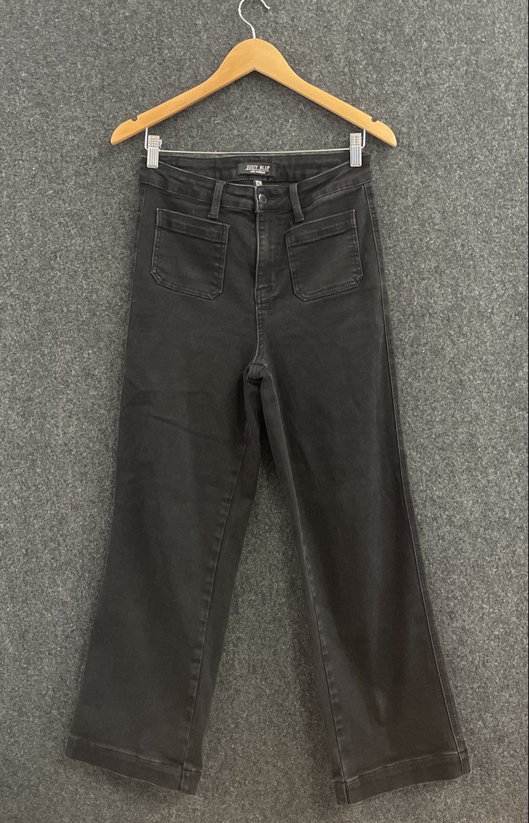 Judy Blue Women's Black High Rise Wide Leg Patch Pocket Jeans Sz 7/28