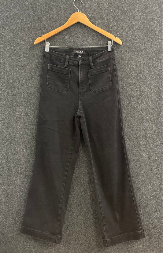 Judy Blue Women's Black High Rise Wide Leg Patch Pocket Jeans Sz 7/28