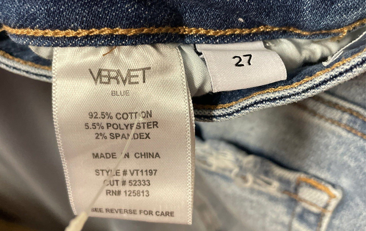 Vervet Blue Women's High Rise Straight Leg Light Wash Distressed Raw Hem Sz 27