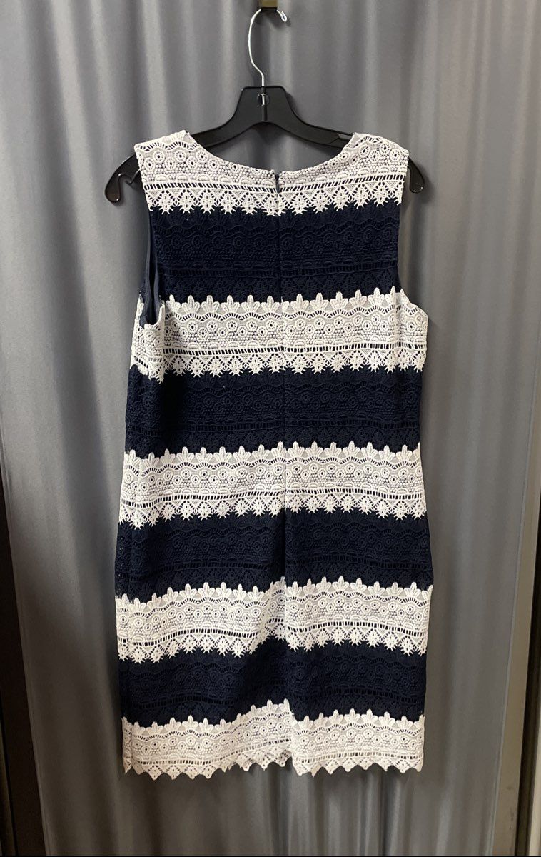 Karl Lagerfeld Paris Women's Navy Blue White Striped Lace Crochet Dress Sz 10