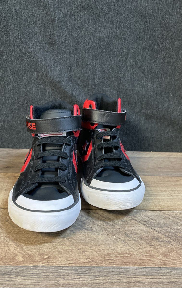 Converse Pro Blaze Strap Black Red White High Top Youth Sneakers Size 2.5
