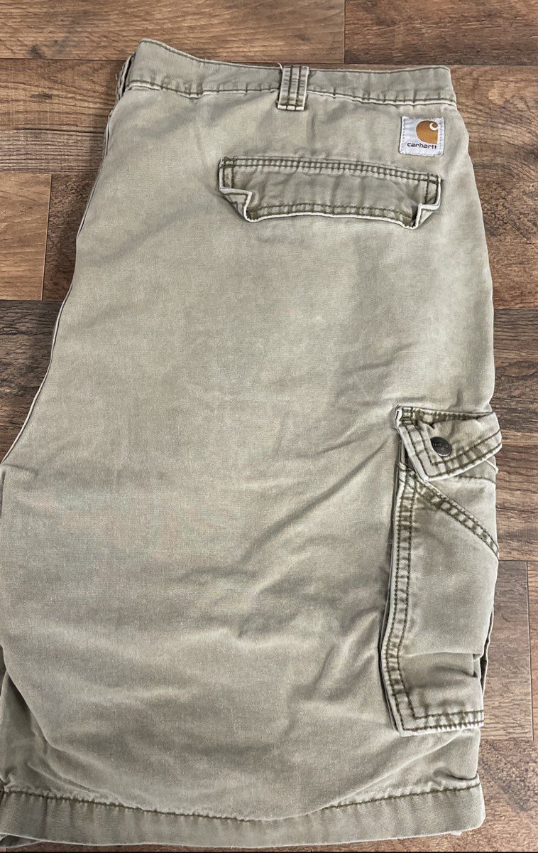 Carhartt Men's Light Green Cotton Canvas Loose Fit Cargo Work Shorts Size 42