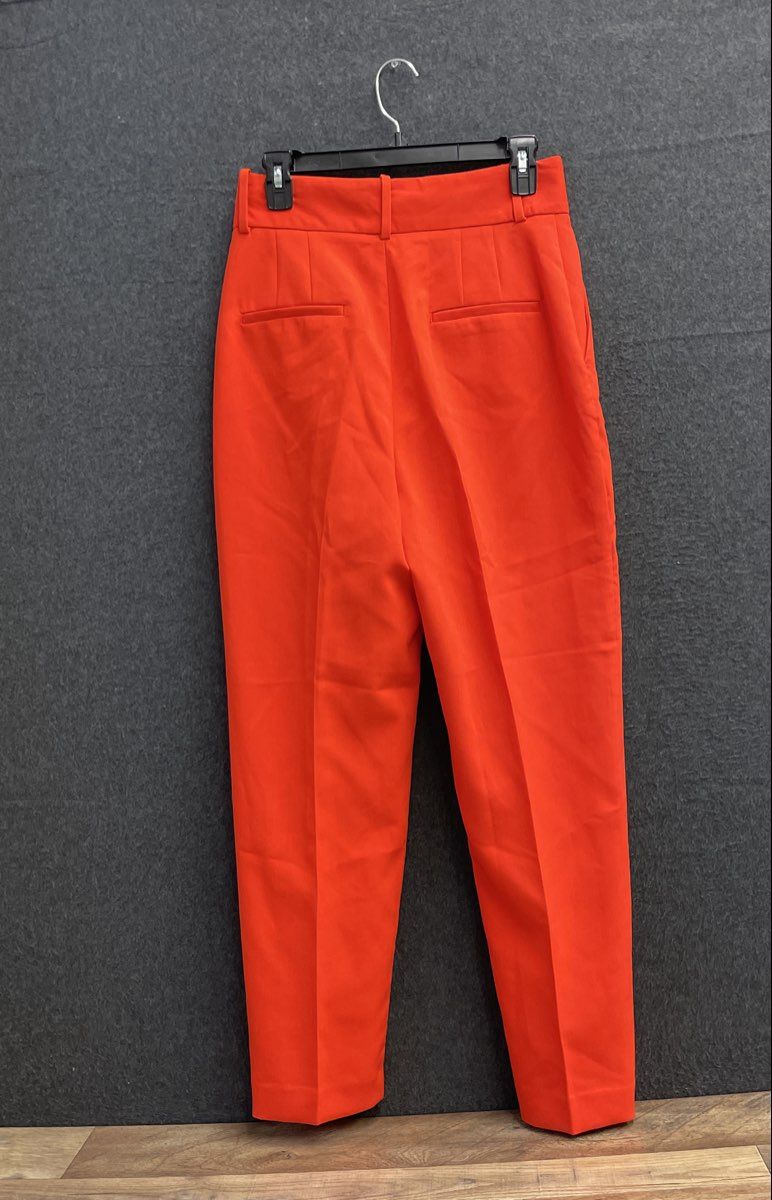 Zara Women's Orange High Waisted Pleated Tapered Trousers Size M NWT
