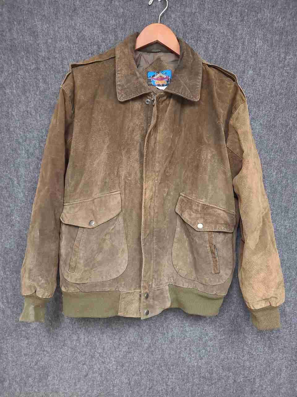 Vintage 90s Weekends Men's Brown Suede Leather Bomber Flight Jacket Sz XL