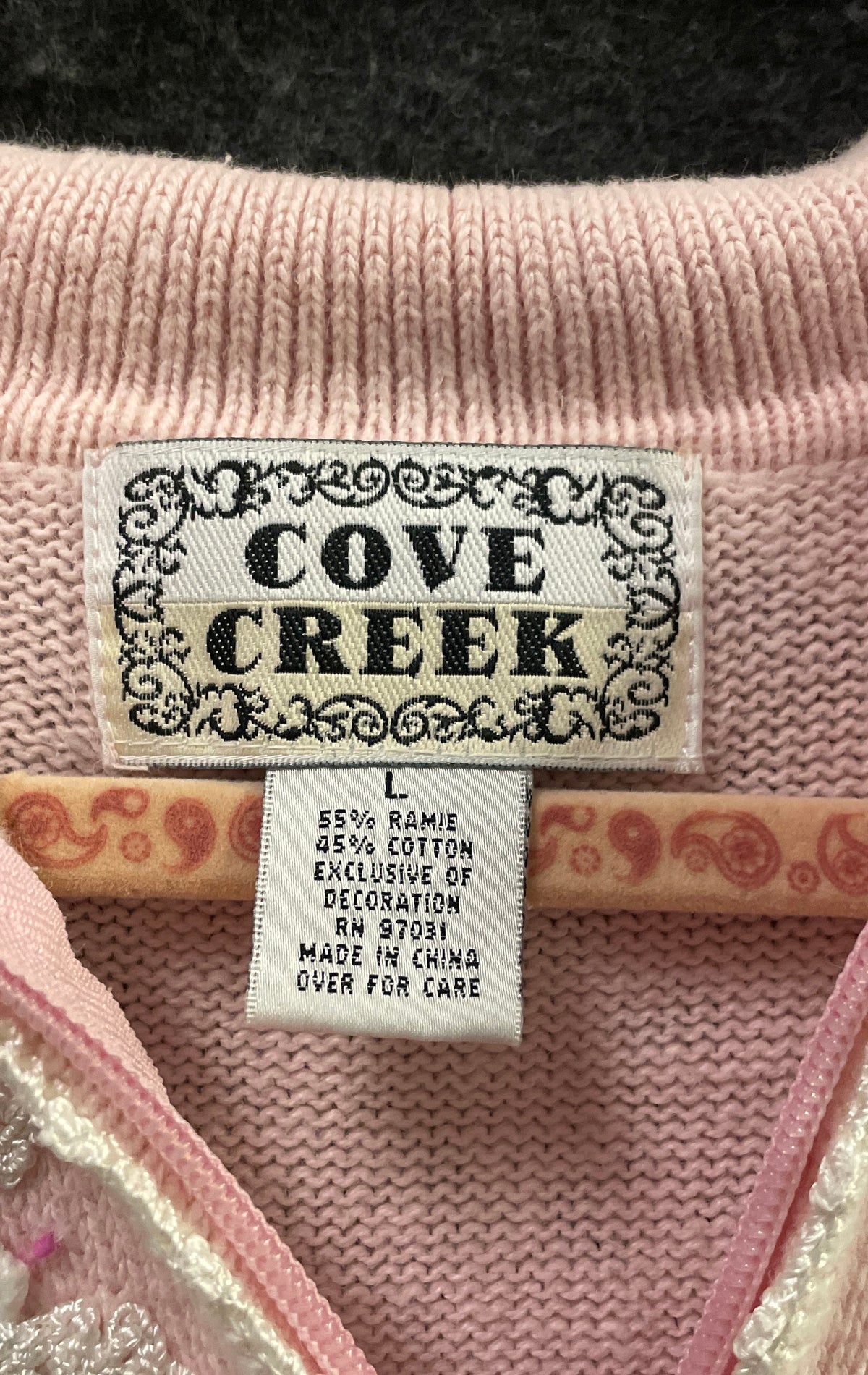 Cove Creek Women's Pink Snowflake Beaded Zip Cardigan Sweater Sz L