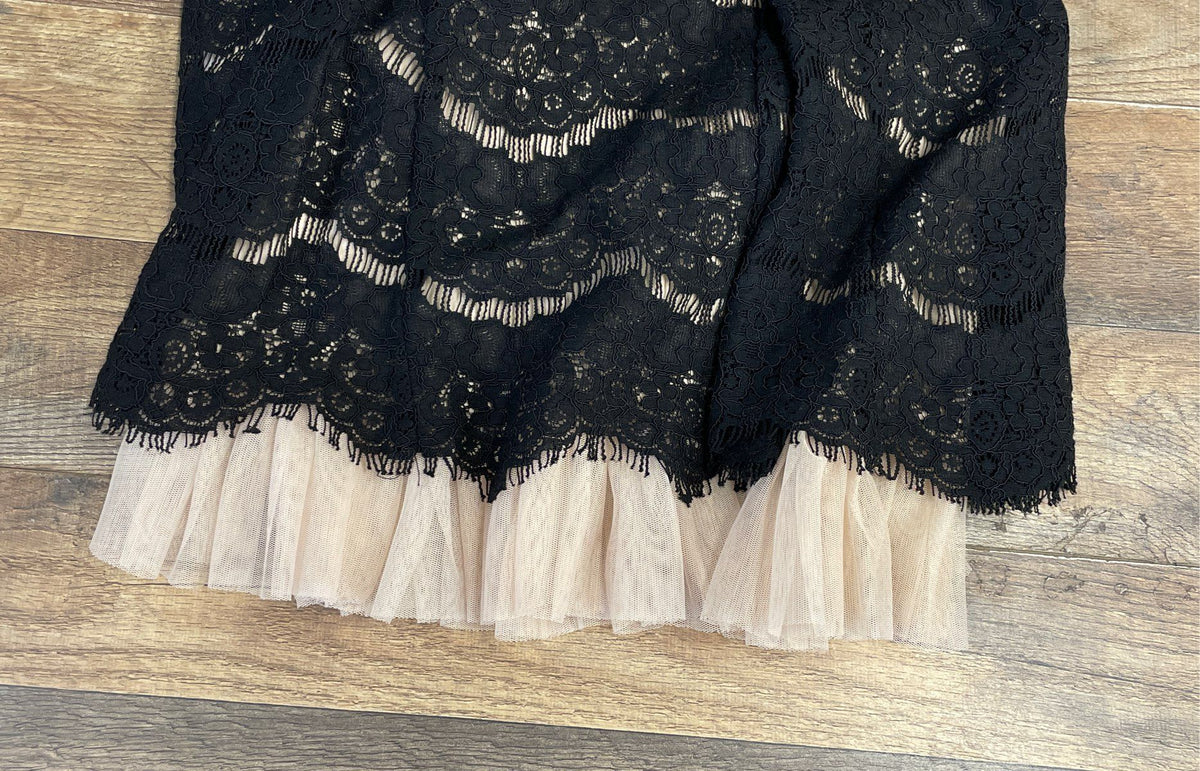 Trixxi Women's High Neck Black Lace Sleeveless Dress Tulle Hem Sz 7