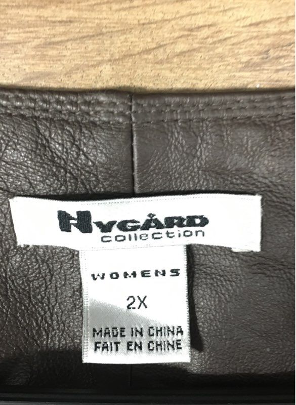 Nygard Collection Women's Brown Cropped Leather Knit Large Button Jacket Sz 2X