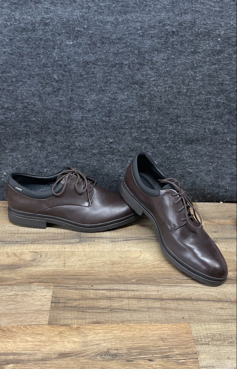 Clarks Un Aldric Park Dark Brown Leather Gore-Tex Plain Toe Derby Shoes Size 13