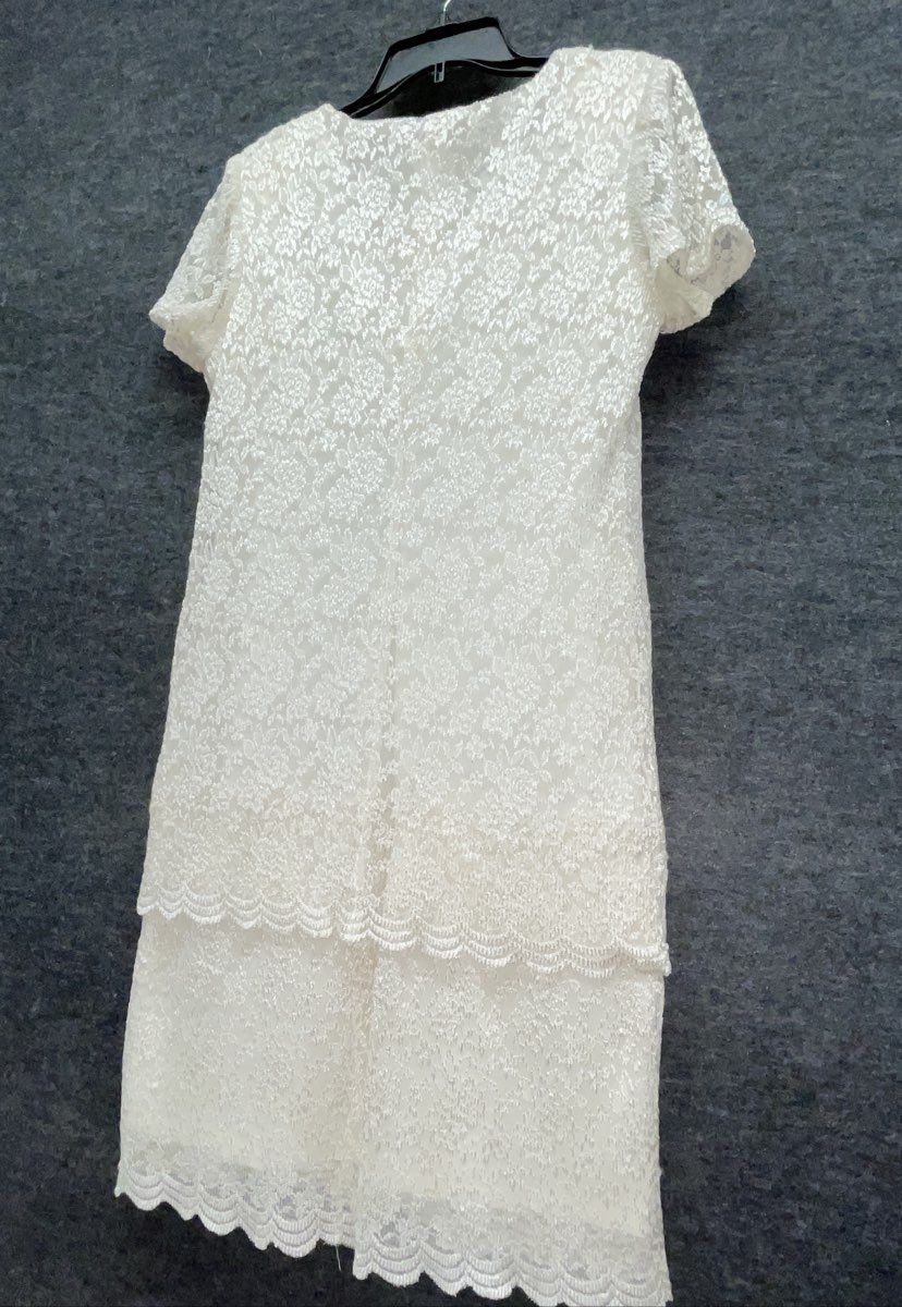 Vintage Y2K Leslie Blake Women's Ivory Floral Lace Layered Cocktail Dress Sz 10P