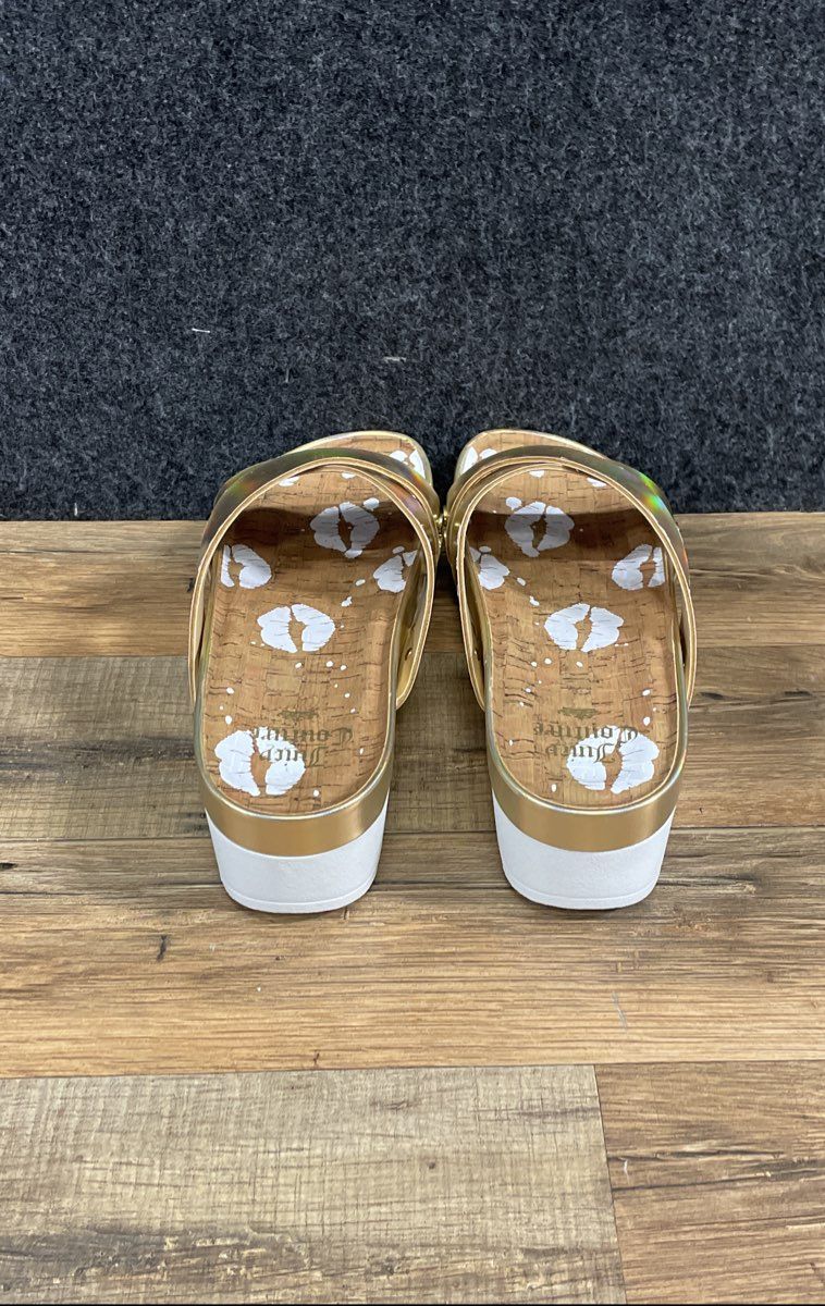 Juicy Couture Cassidy Iridescent Gold Platform Slide Sandals Women's Size 7.5