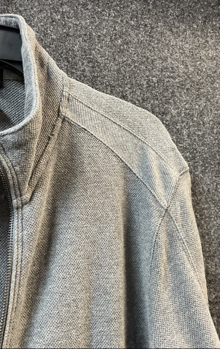 Calvin Klein Men's Grey Pique Knit Full Zip Cotton Sweater Jacket Mock Neck L