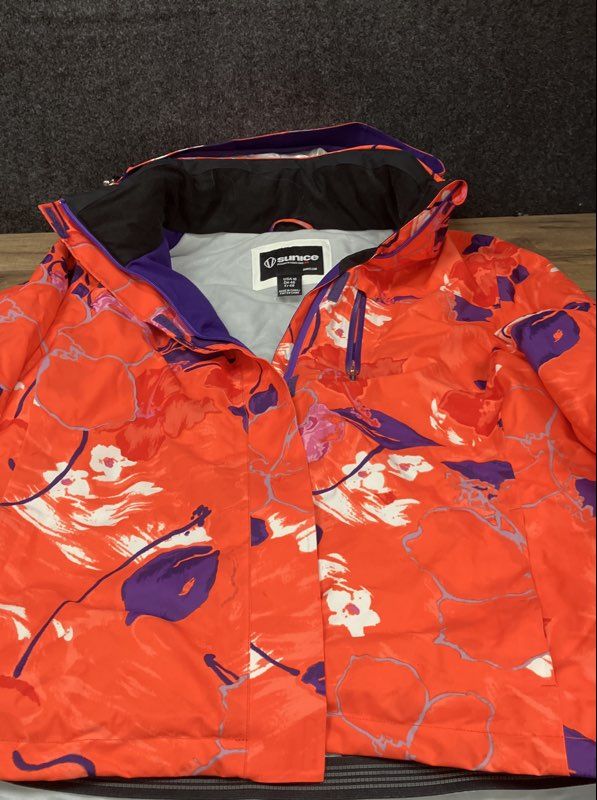 Sunice Women's Orange Floral Print Insulated Hooded Winter Ski Jacket Size 16