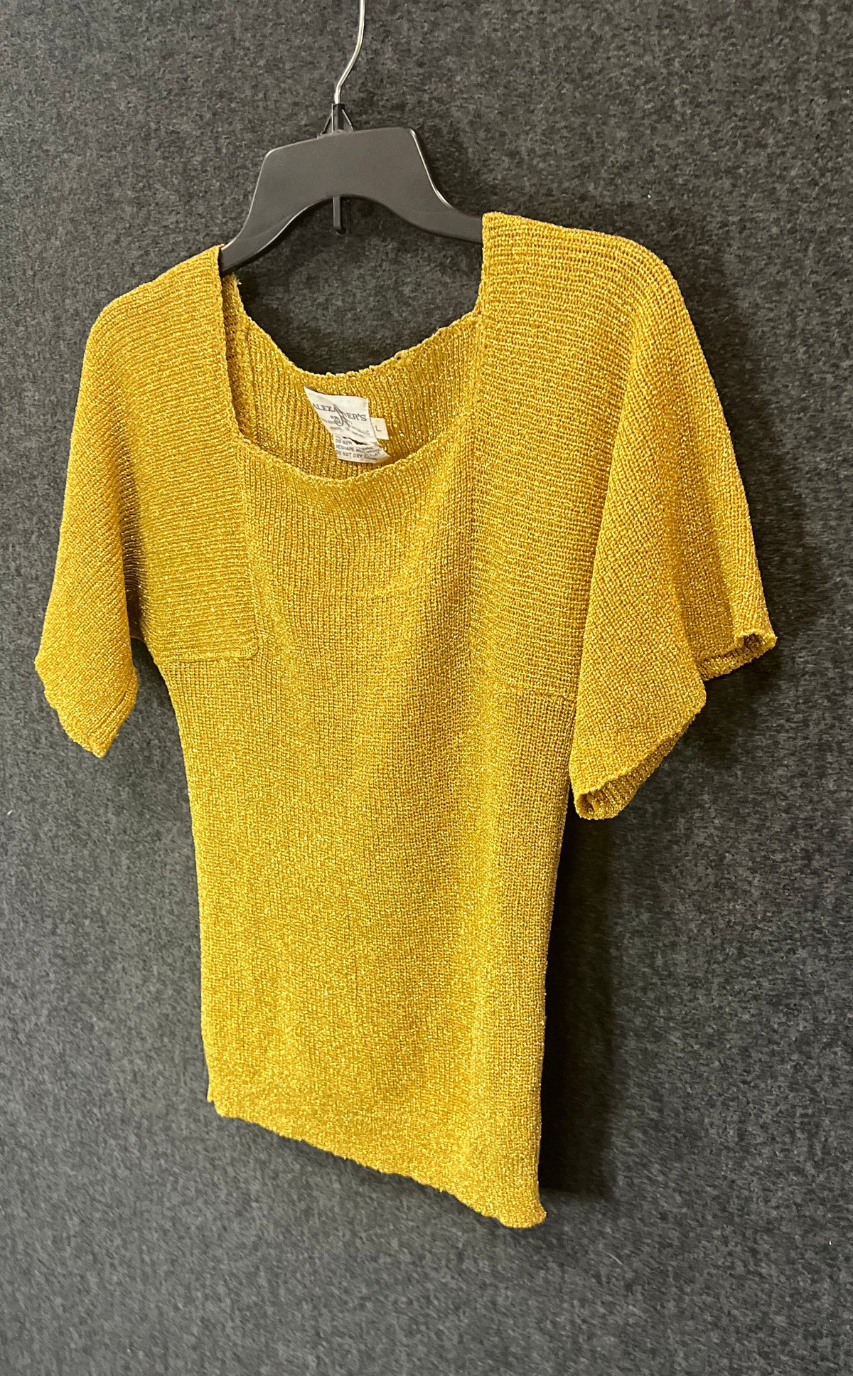 Alexander's Women's Vintage 90s Metallic Gold Knit Square Neck Top Sz L