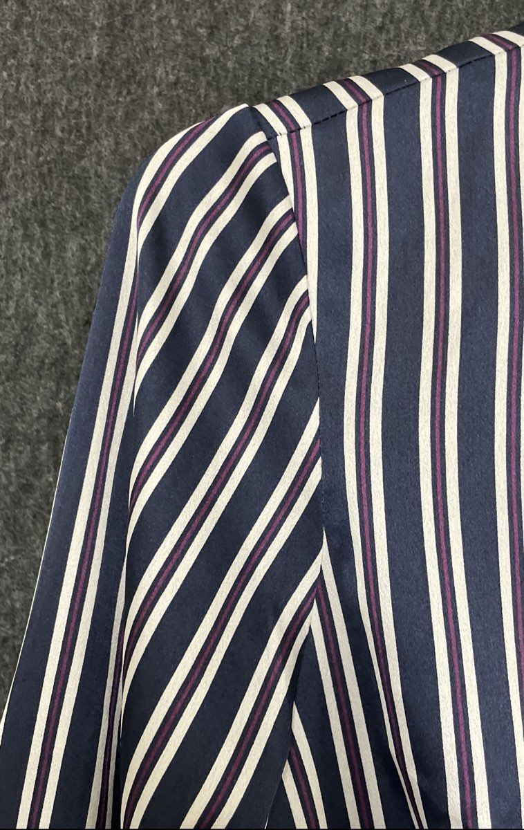 Banana Republic Women's Navy White Stripe Asymmetrical Long Sleeve Midi Dress 6