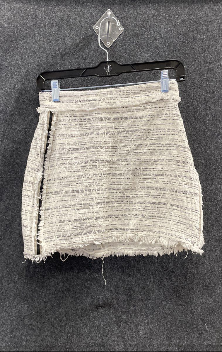 Zara Women's White Tweed Frayed Fringed Trim Mini Skirt Size S