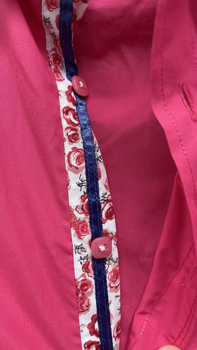 Rosso Milano Men's Hot Pink Modern Fit Button Up Shirt Floral Rose Trim Sz S 15