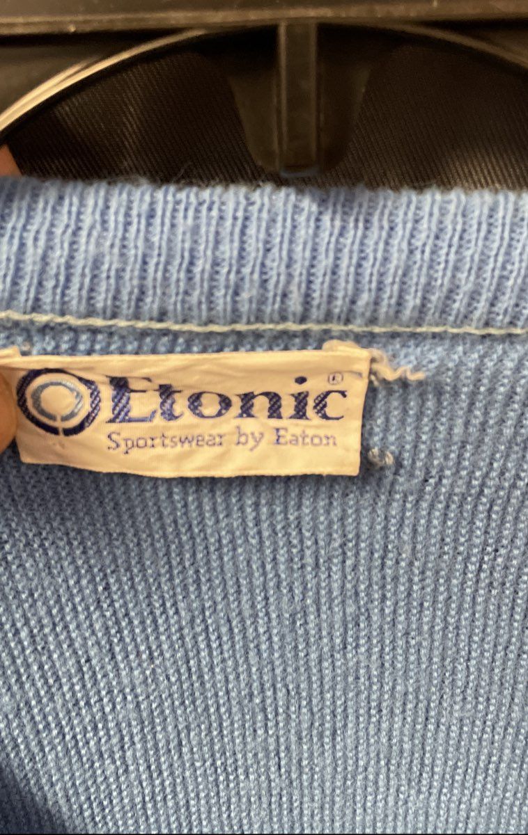 Vintage 1980 Lake Placid Winter Olympics V-Neck Sweater Etonic Blue Sz L