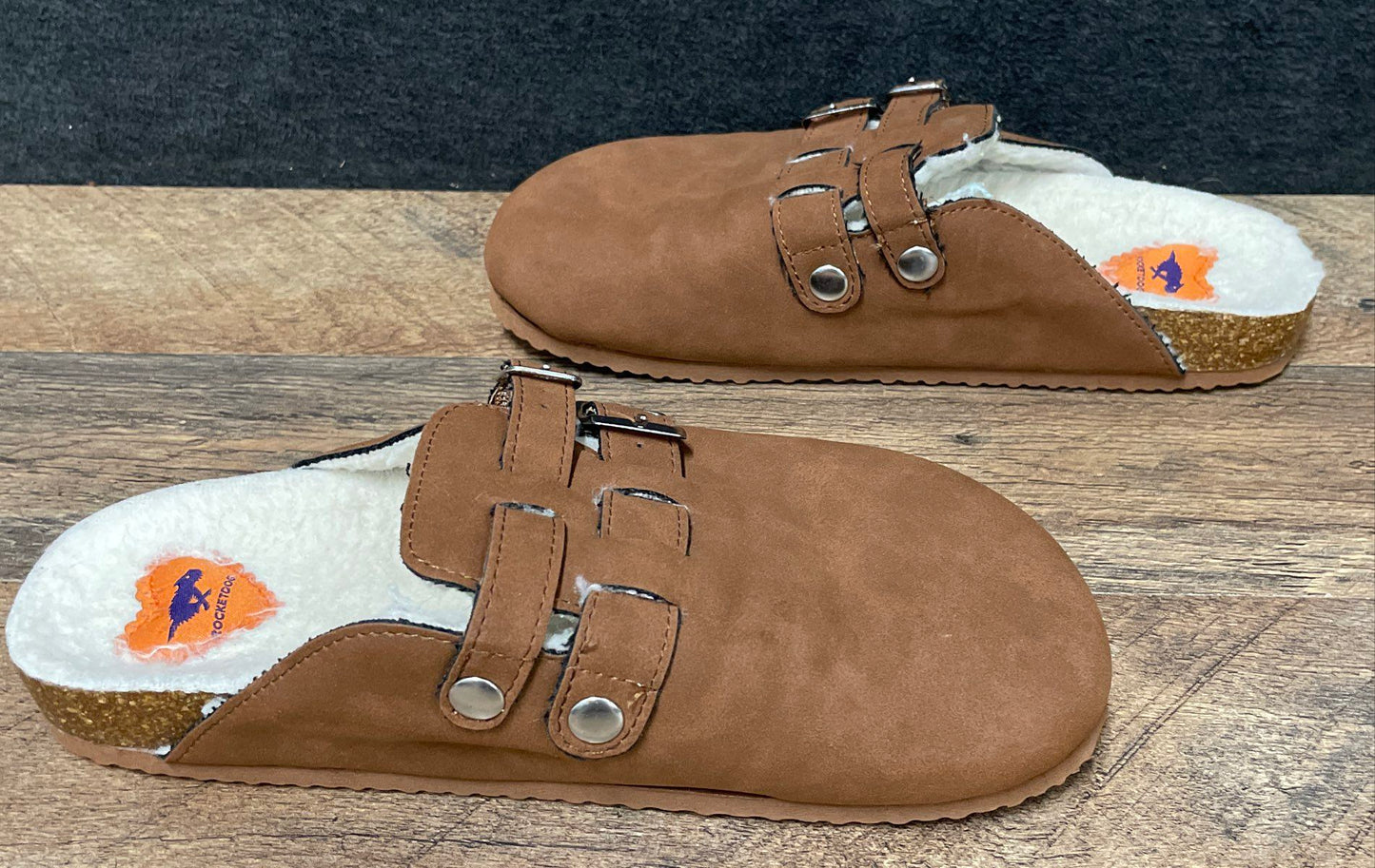Rocket Dog Brown Faux Suede Shearling Lined Double Buckle Clogs Women's Size 10