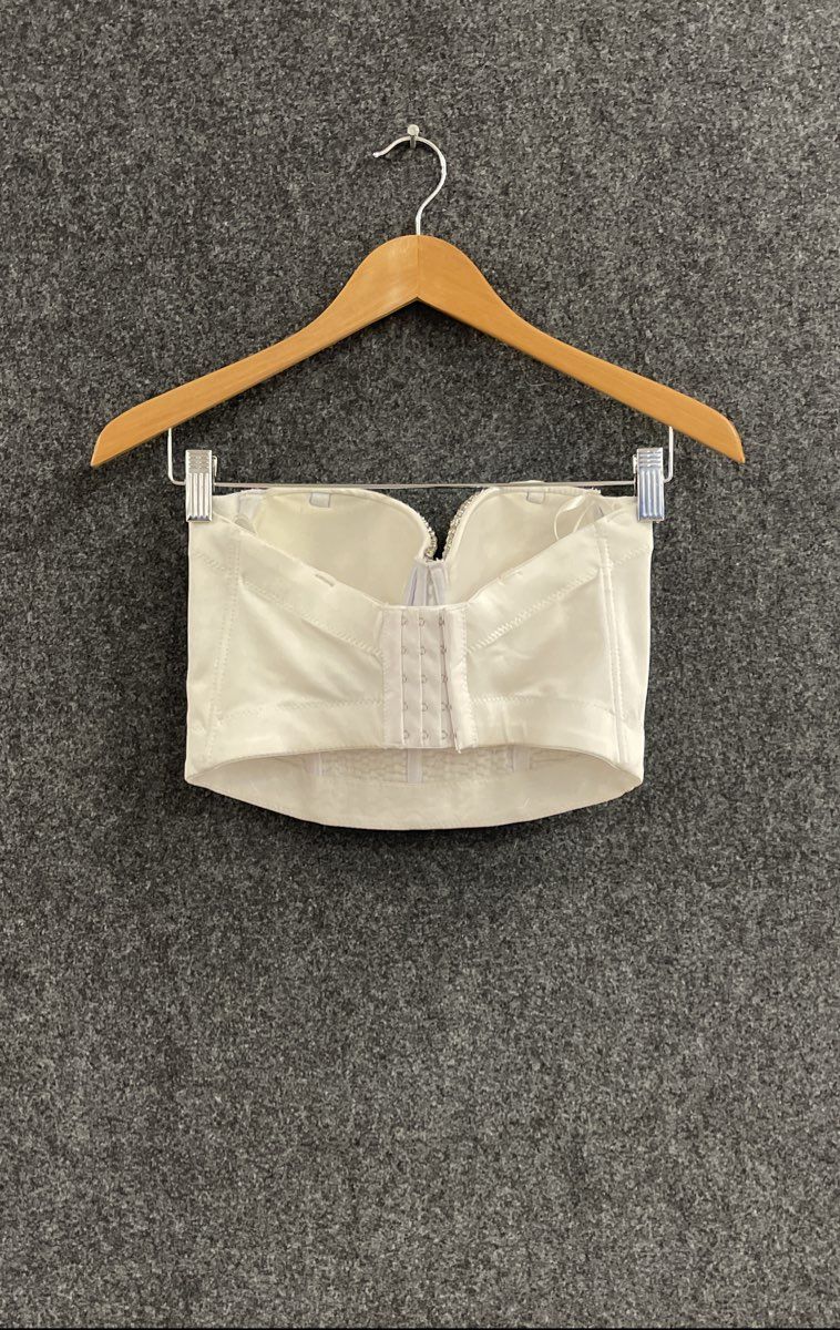 Windsor Women's White Rhinestone Strapless Bustier Corset Crop Top Sz S