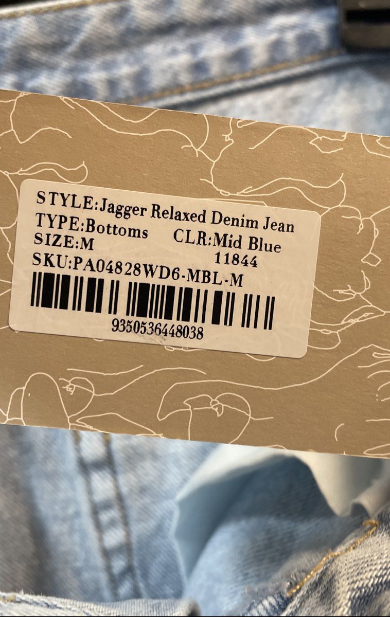 Meshki Women's Jagger Relaxed Denim Cargo Jeans Mid Blue 100% Cotton Sz M NWT