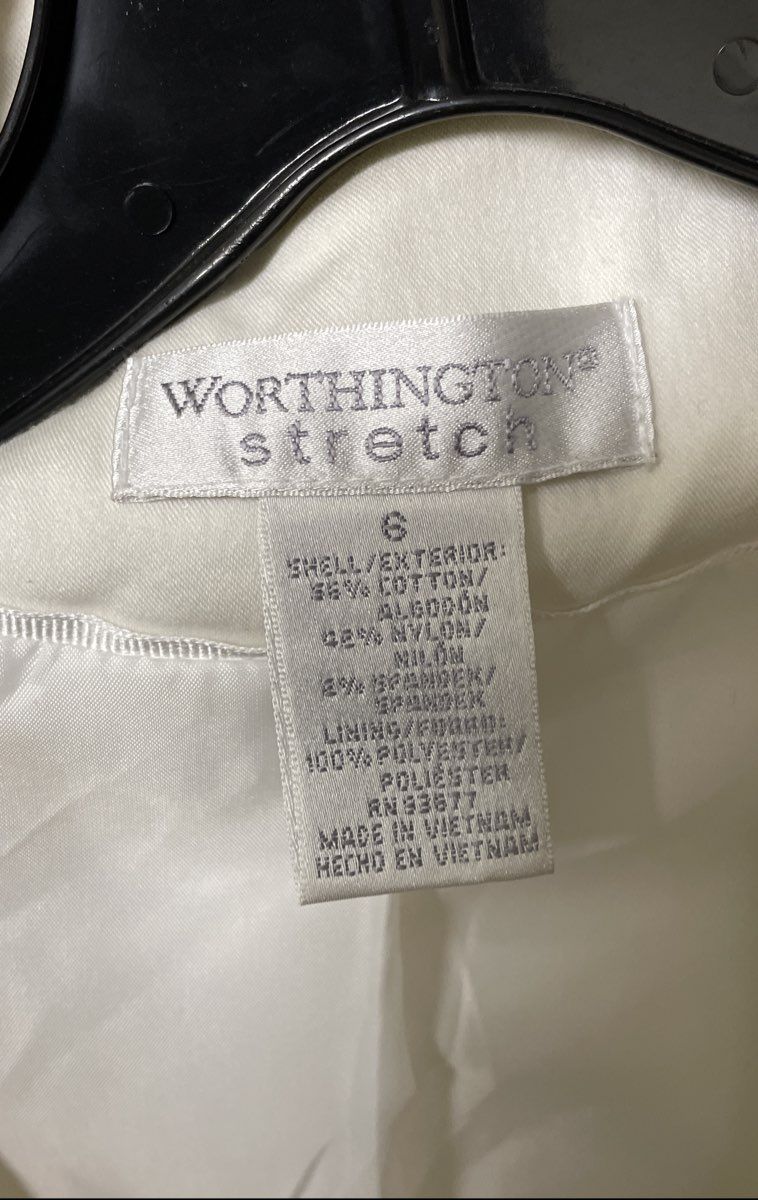 Worthington Women's White Stretch Cotton Blend Two Button Blazer Jacket Sz 6