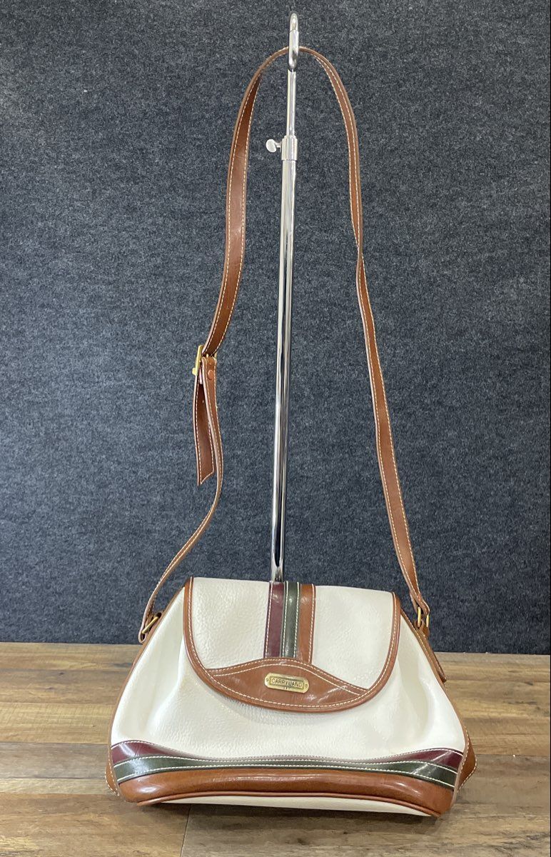 Vintage Carryland USA White Faux Leather Striped Crossbody Shoulder Bag