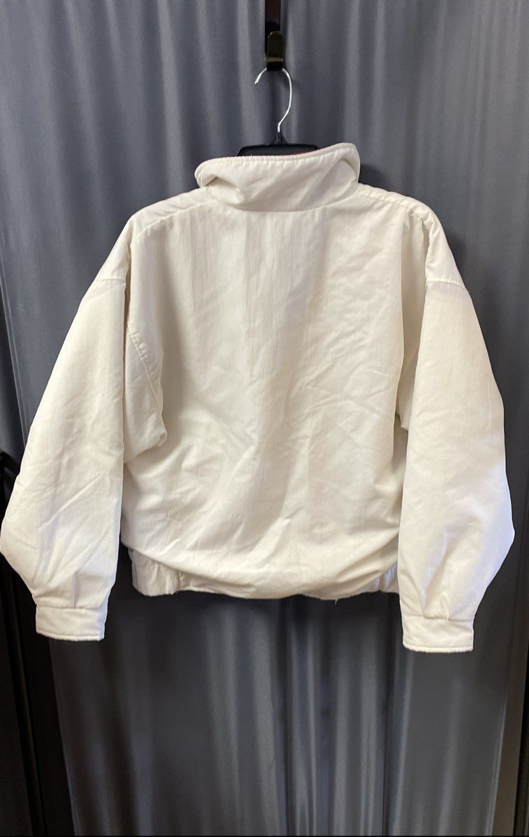 Vintage 90s Woolrich Woman White Pink Fleece Lined Bomber Jacket Made USA Sz M