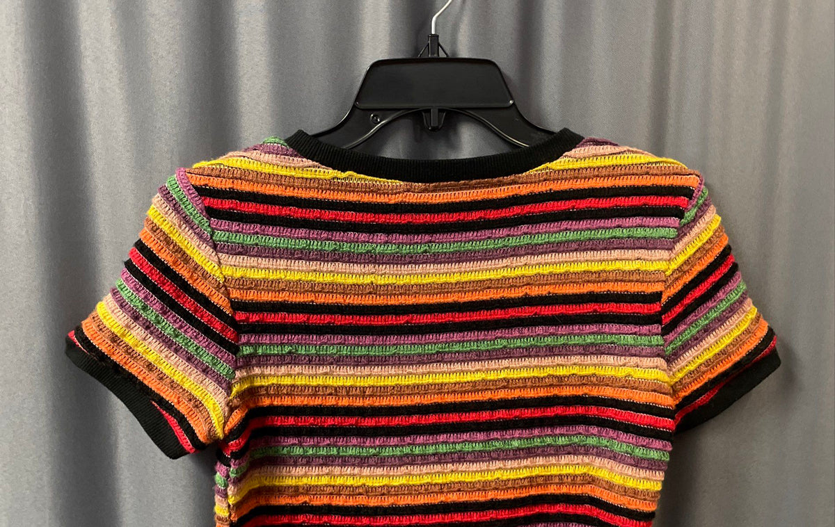 Zara Trafaluc Women's Multicolor Striped Short Sleeve Knit Crop Top Size M
