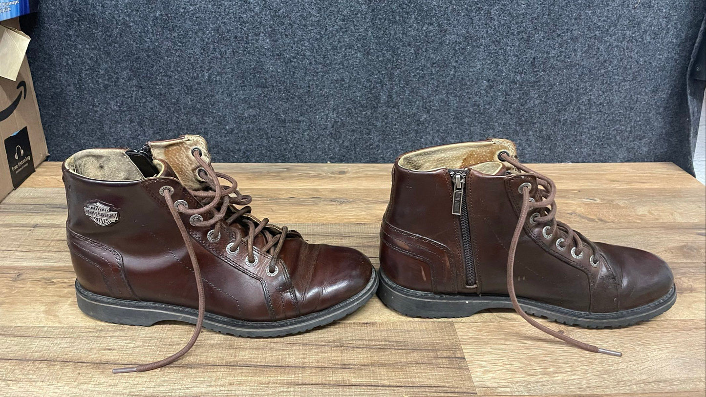 Vintage Harley-Davidson D93688 Brown Leather Side Zip Biker Boots Size 9
